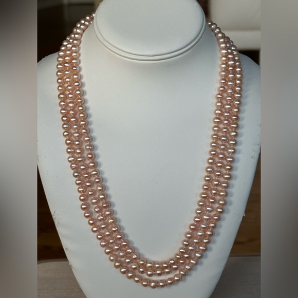 70 Inches AA 6mm Natural PEACH Cultured Pearl Necklace - HAND KNOTTED